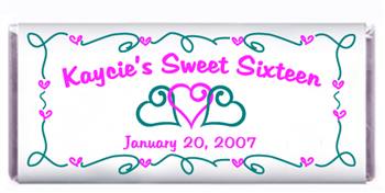 Sweet 16 Triple Heart Scroll Candy Bar