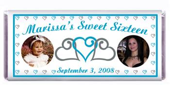 Sweet 16 Triple Heart Double Photo Candy Bar