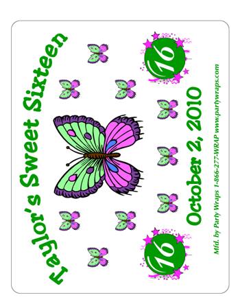 Sweet 16 Butterfly Burst Label