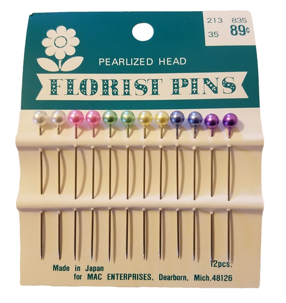 2 Multi-Color Round Pearlized Head Florist Pins, 12 per card