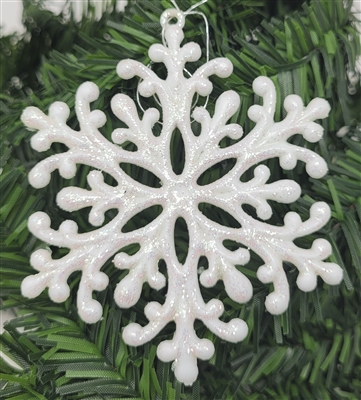 White Sparkly Glittery Plastic Snowflake Christmas Tree Ornaments (12 pcs)