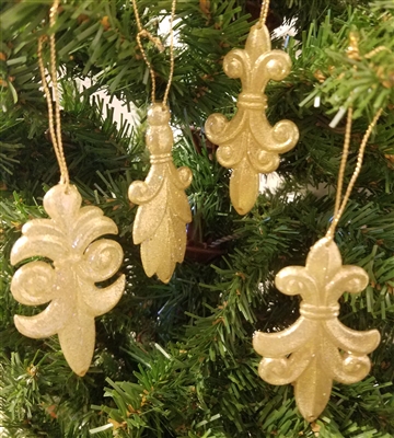 Gold Fleur de Lis Christmas Ornaments, Set of 4