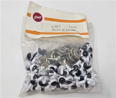 Zim's 10mm Round Black and White Domed Comical Cartoon Plastic Safety Eyes (Bulk pack of 72 pair)