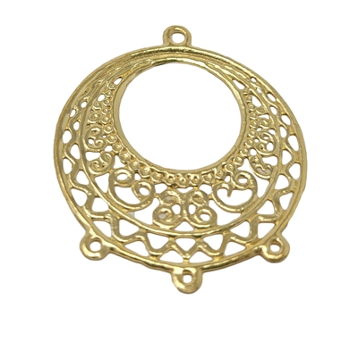 Round Filigree Gold Tone Metal Jewelry Findings, 2 pcs