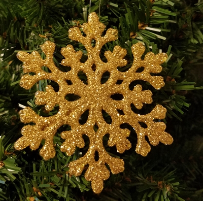Gold Sparkly Glittery Plastic Snowflake Christmas Tree Ornaments (12 pcs)