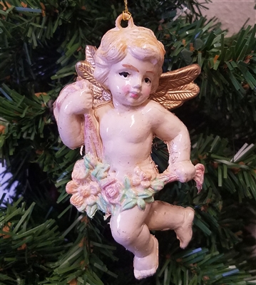 4" Antiqued Plaster Cherub Angel Christmas Ornament