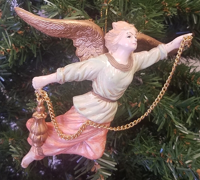 5" Antiqued Plaster Flying Angel Christmas Ornament