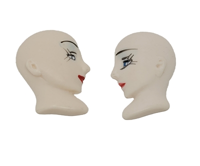 Pair of Lady in Profile Poly Porcelain Resin Deco Faces Cameo Heads