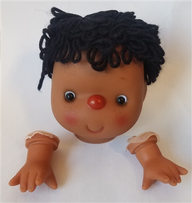 Vinyl African American Black Yarn Doll Head with Hands