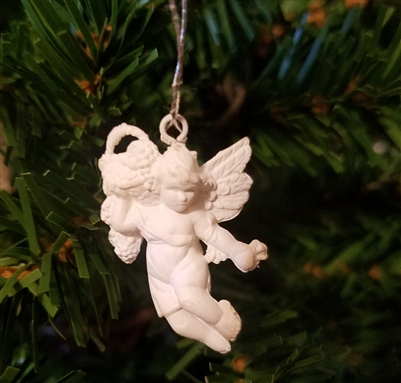 1-1/4" Miniature White Angel with Fruit Basket Christmas Ornament