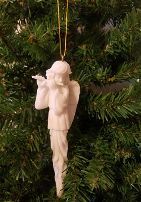 6" White Porcelain Angel with Flute Icicle Christmas Ornament