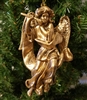 6" Antiqued Gold Angel with Flute Christmas Ornament