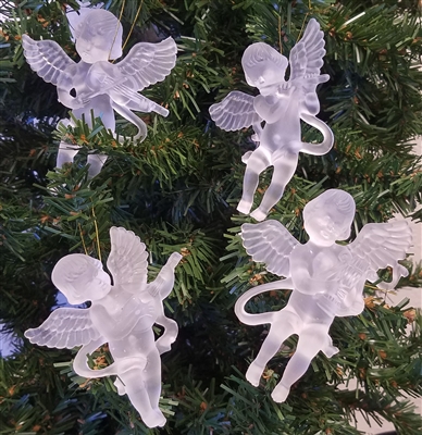Set of 4 Frosted Plastic 3-1/2" Musical Angel Christmas Ornaments