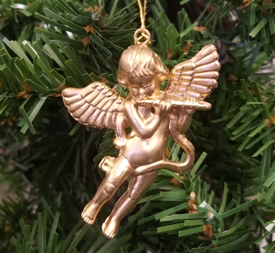 2" Gold Plastic Angel with Flute Christmas Ornament