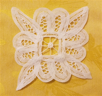 4" Battenburg Lace White Square Crochet Doilies, 12 ct