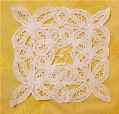 6" Battenburg Lace White Square Crochet Doilies, 12 ct