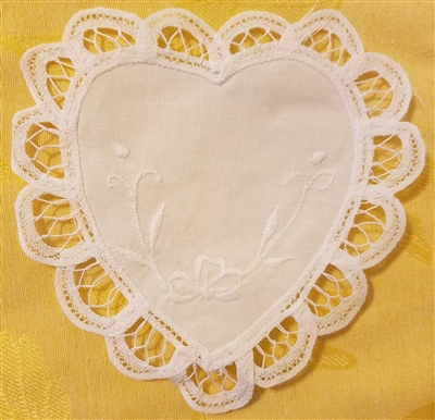 6" Battenburg Lace White Cotton Heart Shape Crochet Doilies, 12 ct