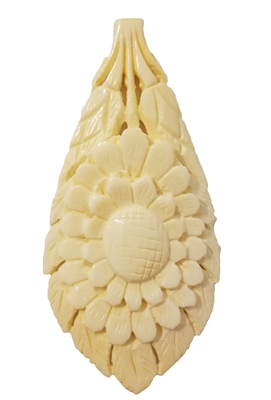 3-1/4" Flower Hand-Carved Genuine Bone Bead Pendant