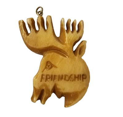 Moose "Friendship" Hand-Carved Genuine Bone Bead Pendant