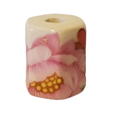17mm Beveled Painted Rose Floral Ceramic Beads 4ct Bag