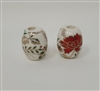 20mm Oval Red & White Floral Painted Ceramic Beads, 4 ct