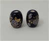 20mm Oval Black, Blue & Gold Floral Painted Ceramic Beads, 4 ct