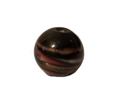 10mm Black, Red, White & Bronze Striped Glass Beads, 4ct Bag