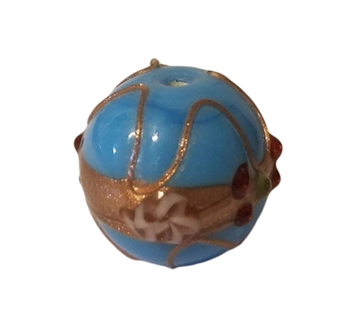 18mm Blue & Gold Hand-Painted Glass Lampwork Beads, 4ct Bag