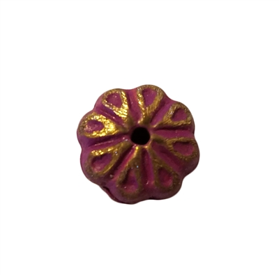 12mm Fuchsia & Gold Flower Embossed Metal Spacer Beads, 8 ct Bag - metal flower beads for jewelry making, beading, crafts