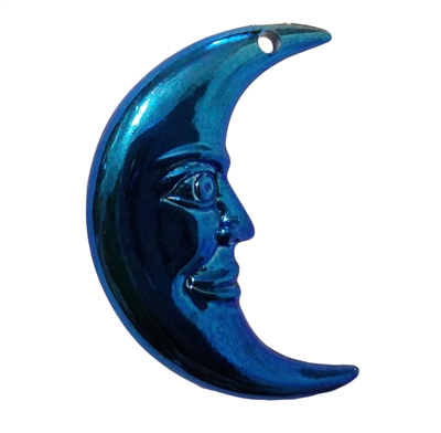 2" Crescent Man in the Moon Metallic Blue Plastic Craft Charm