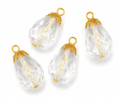 Gold Filigree Capped Clear Crystal Faceted Pendant