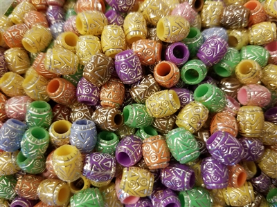 9mm Oval Tribal Patterned Plastic Beads, 100 ct Bag