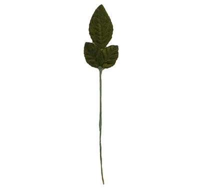 Green Velvet Leaf Artificial Leaves on Wire Stem (12 pcs)