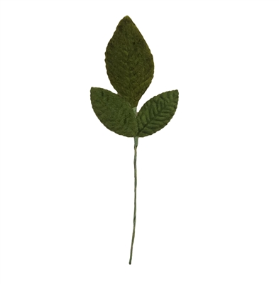 Green Velvet Leaf Artificial Leaves on Wire Stem (12 pcs)