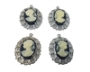 13mm x 18mm Resin Victorian Lady Cameos with Silver Lace Filigree Oval Frame Settings, Pack of 4