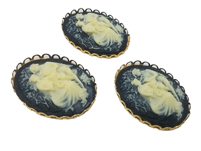 30mm x 40mm Resin Victorian Couple Cameos with Gold Lace Filigree Settings, Pack of 3