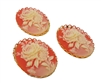 30mm x 40mm Resin Rose Flower Cameos with Gold Lace Filigree Settings, Pack of 3