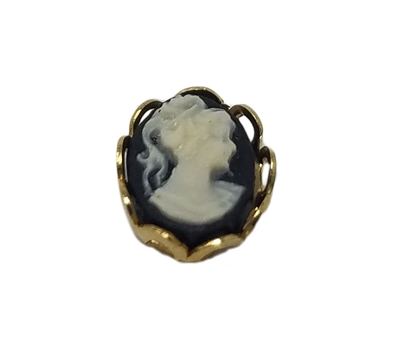 Tiny 6mm x 8mm Black Resin Victorian Lady Cameos with Gold Tone Settings, Pack of 10