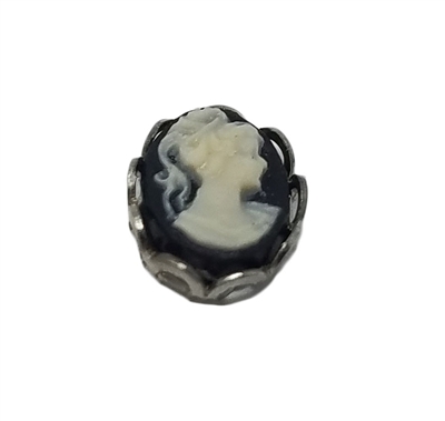 Tiny 6mm x 8mm Black Resin Victorian Lady Cameos with Silver Tone Settings, Pack of 10