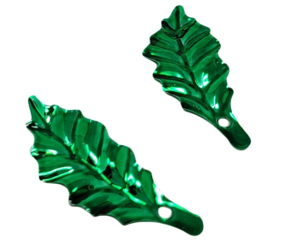 Green Metal Leaf Charm, 2 pcs