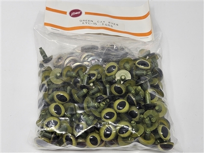 Zim's 15mm Green Cat Eyes Plastic Kitty Safety Eyes (Bulk Pack of 72 pair)