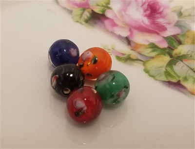 12mm Round Floral Glass Lampwork Beads, 8 ct Bag