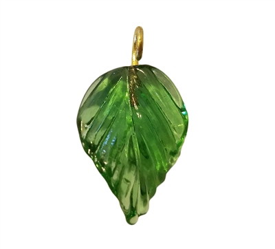 Light Green Pressed Leaf Glass Drop Charms, 4ct Bag