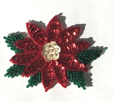 Poinsettia Christmas Beaded Sequined Sew-On Applique