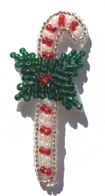 Candy Cane Christmas Beaded Sew-On Applique
