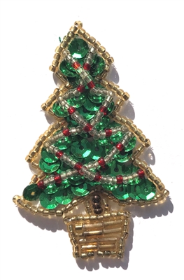 Small Christmas Tree Beaded Sequined Sew-On Applique