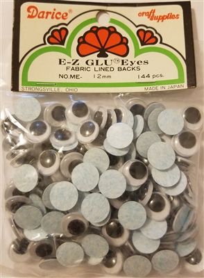 Pack of 144 pcs Darice E-Z GLU 12mm Round Wiggle Googly Eyes