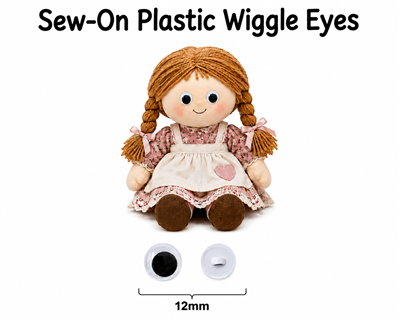 Zim's 12mm round sew-on moving wiggle googly plastic eyes with shank back, 12 pair, for amigurumi and crafts
