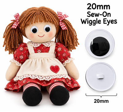 Zim's 20mm round sew-on moving wiggle googly plastic eyes with shank back, 8 pair, for amigurumi and crafts