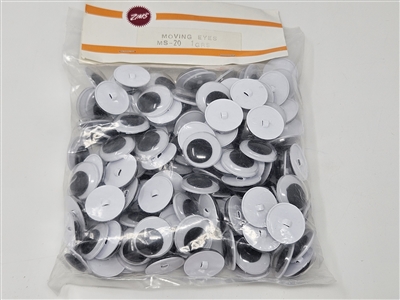 Zim's 20mm Round Sew-On Moving Wiggle Googly Plastic Eyes with Shank Back (Bulk Pack of 72 pair)